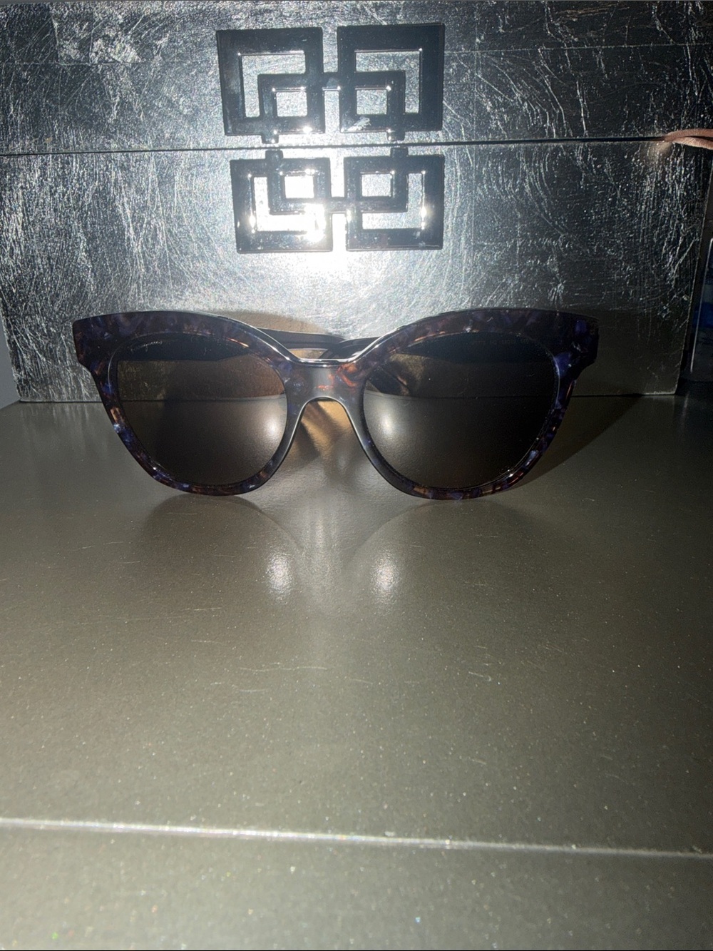 Salvatore Ferragamo Purple Tortoise Cat Eye Sunglasses